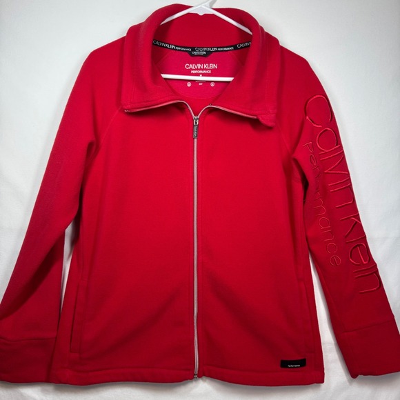 Calvin Klein Performance Red Fleece Jacket Full Zip Activewear Women's Sz Medium - Picture 1 of 8
